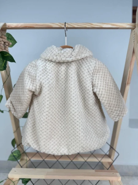 Kışlık Peluş Kız Bebek/Çocuk Hırka Kaban - SÜTLÜ KAHVE