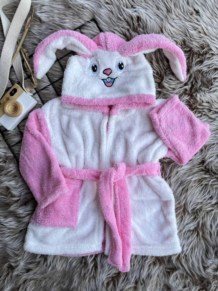 Welsoft Unisex Tavşan Bebek/Çocuk Sabahlık Bornoz - PEMBE