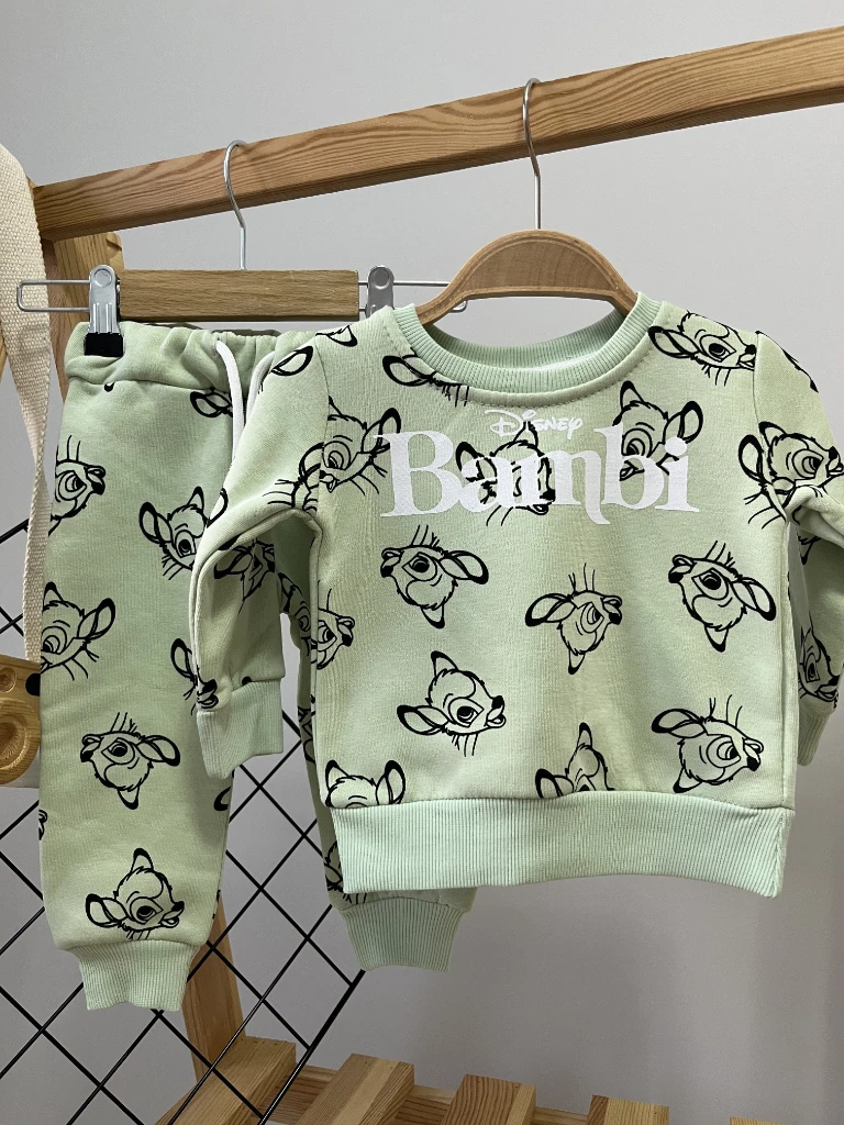 Zara Model Bambi Üç İplik Kışlık Kız Bebek/Çocuk 2'li Takım - SUYEŞİLİ