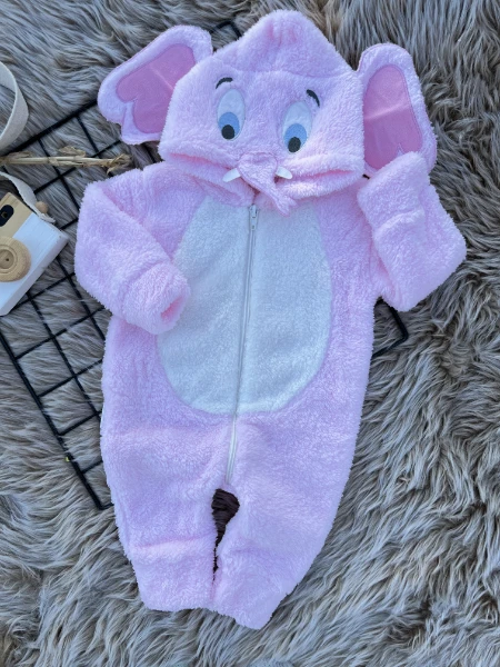 Welsoft Peluş Unisex Fermuarlı Kışlık Fil Bebek Uyku Tulumu - PEMBE