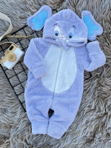 Welsoft Peluş Unisex Fermuarlı Kışlık Fil Bebek Uyku Tulumu - GRİ