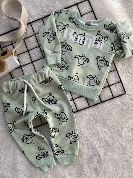 Zara Model Bambi Üç İplik Kışlık Kız Bebek/Çocuk 2'li Takım - SUYEŞİLİ