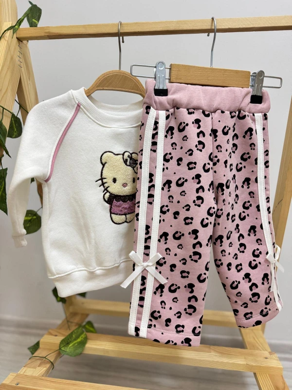 Hello Kitty Fiyonklu 3 İp Şardonlu Kışlık Kız Bebek Takım - GÜLKURUSU