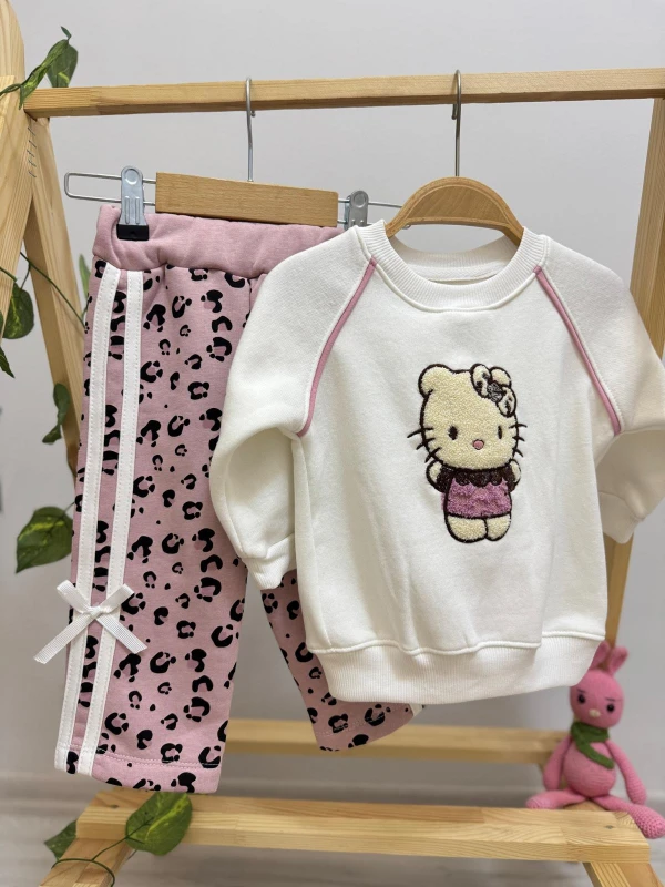 Hello Kitty Fiyonklu 3 İp Şardonlu Kışlık Kız Bebek Takım - GÜLKURUSU