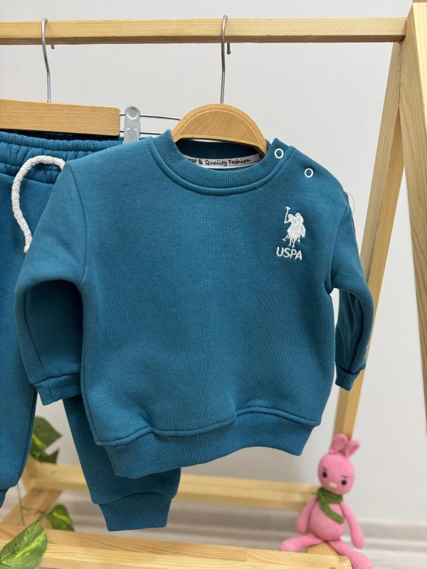 Polo 3 İp Kalın Kışlık Şardonlu Kumaş 2’li Erkek Bebek Cool Takım - MAVİ