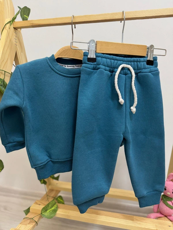 Polo 3 İp Kalın Kışlık Şardonlu Kumaş 2’li Erkek Bebek Cool Takım - MAVİ