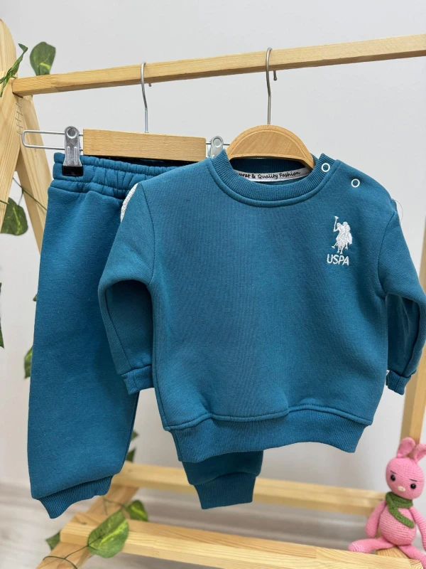 Polo 3 İp Kalın Kışlık Şardonlu Kumaş 2’li Erkek Bebek Cool Takım - MAVİ