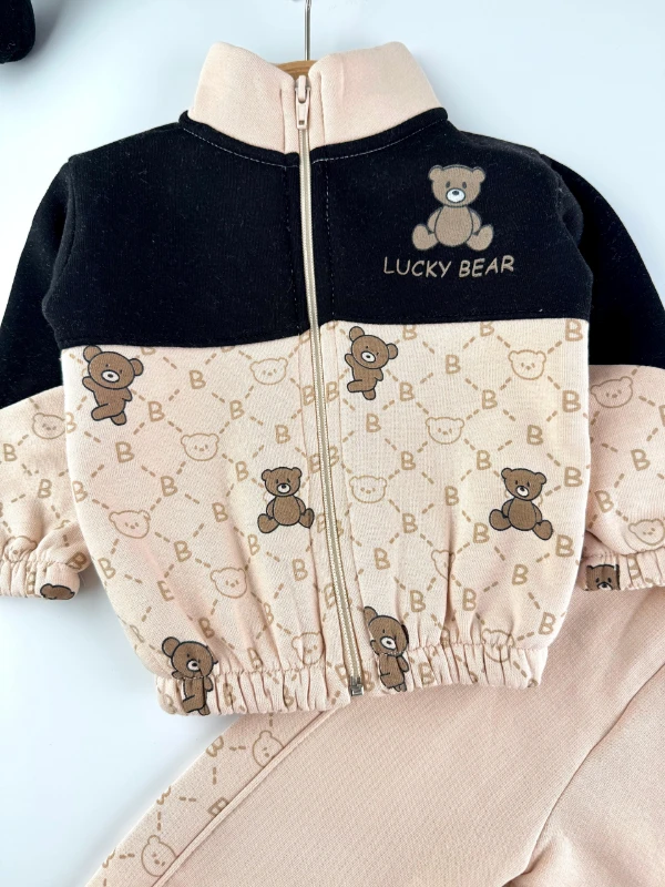 Lucy Bear Baskılı Şardonlu Kışlık 2'li Erkek Bebek Takım - KAHVERENGİ