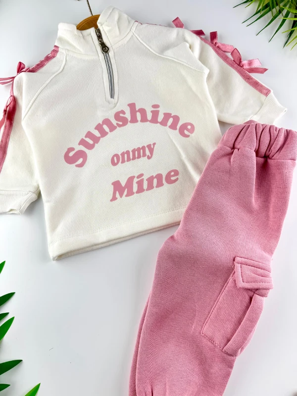 Sunshine Fiyonk Detaylı 3 İp Şardonlu Kışlık Kız Bebek İkili Takım - GÜLKURUSU