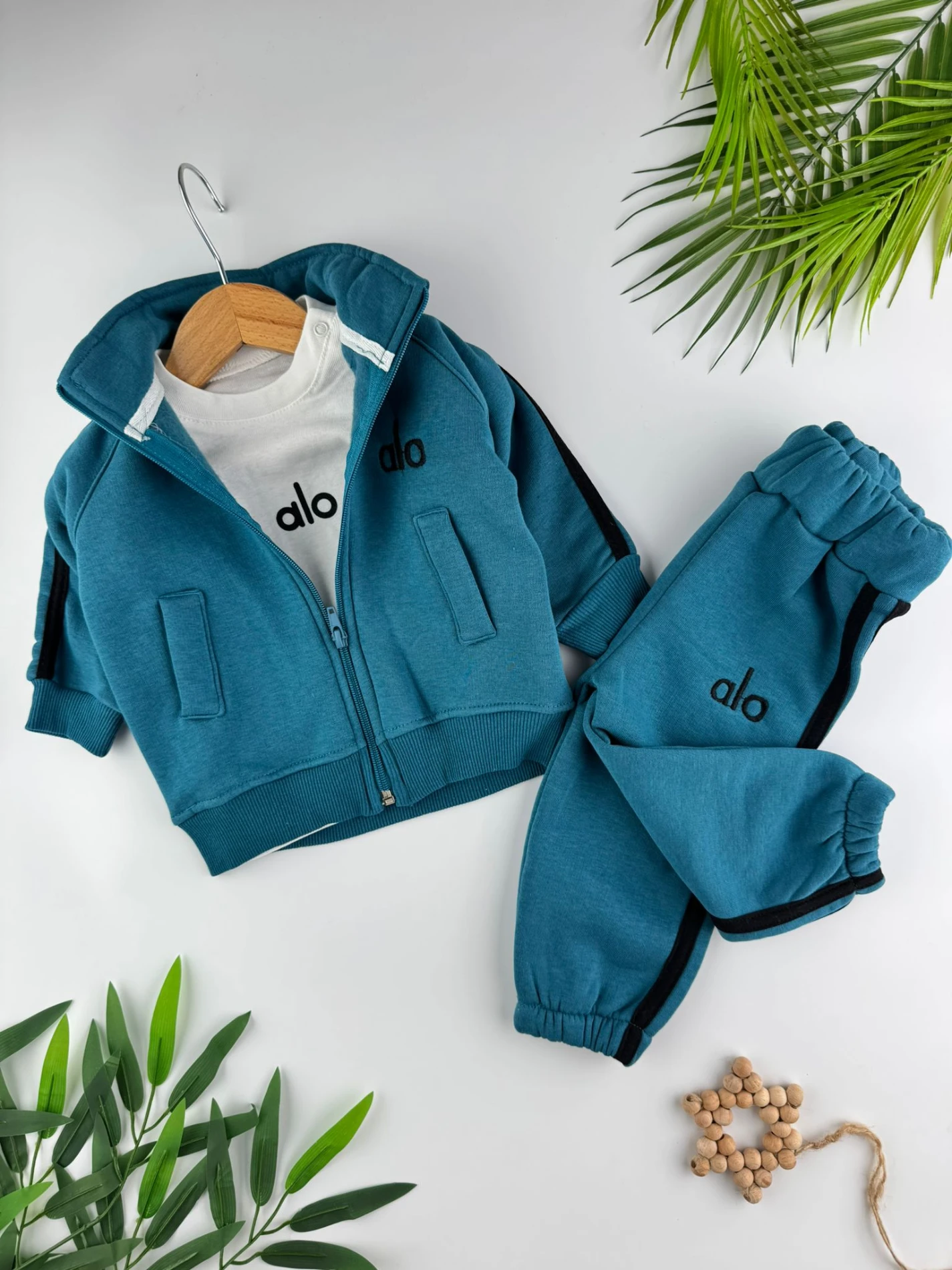 Alo 3 İp İçi Şardonlu 3’lü Kışlık Erkek Bebek Spor Takım - TURKUAZ