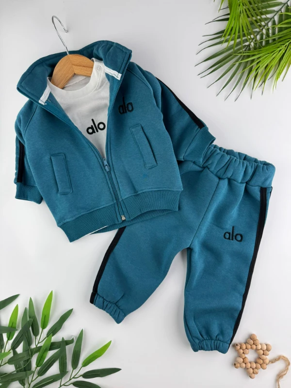 Alo 3 İp İçi Şardonlu 3’lü Kışlık Erkek Bebek Spor Takım - TURKUAZ