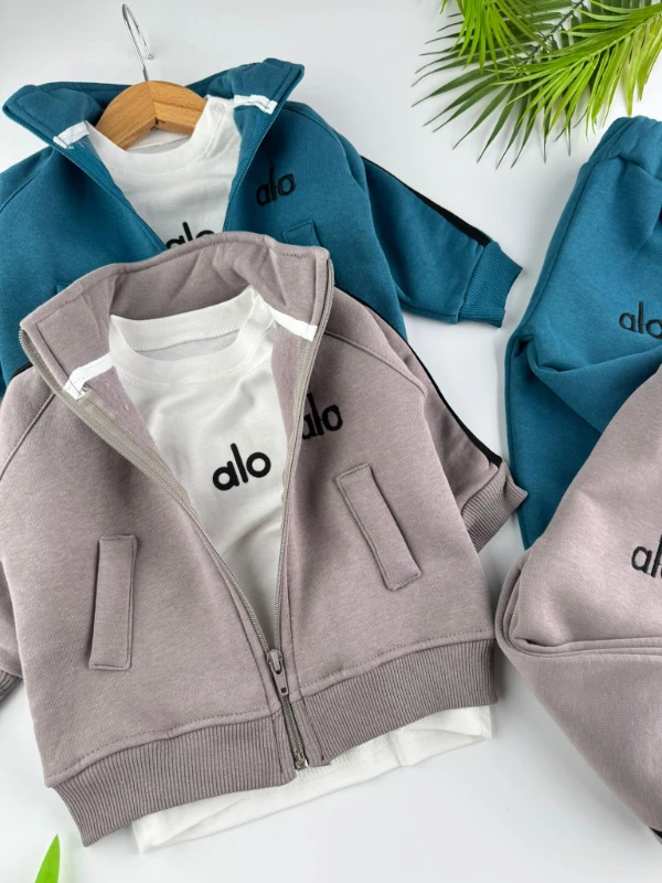 Alo 3 İp İçi Şardonlu 3’lü Kışlık Erkek Bebek Spor Takım - TURKUAZ