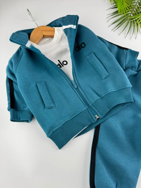 Alo 3 İp İçi Şardonlu 3’lü Kışlık Erkek Bebek Spor Takım - TURKUAZ