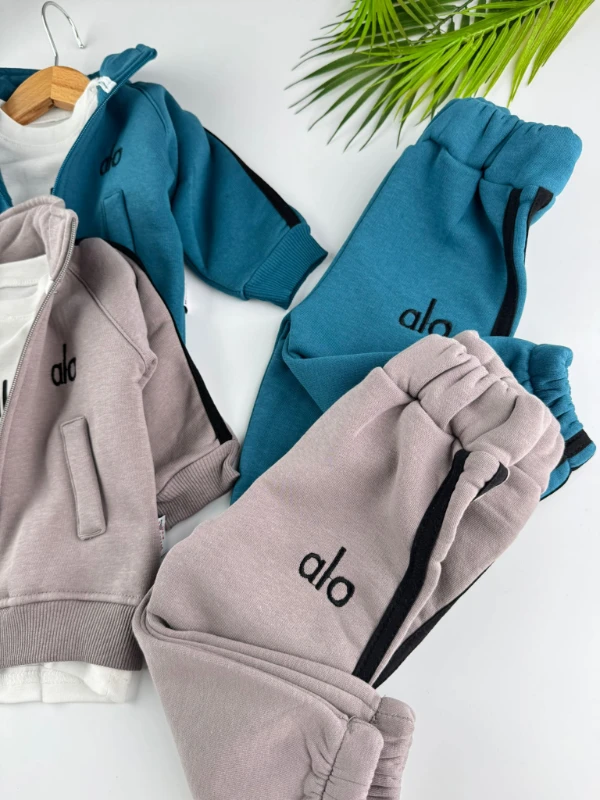 Alo 3 İp İçi Şardonlu 3’lü Kışlık Erkek Bebek Spor Takım - TURKUAZ