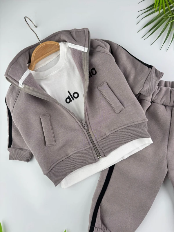 Alo 3 İp İçi Şardonlu 3’lü Kışlık Erkek Bebek Spor Takım - VİZON