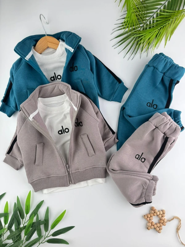 Alo 3 İp İçi Şardonlu 3’lü Kışlık Erkek Bebek Spor Takım - VİZON