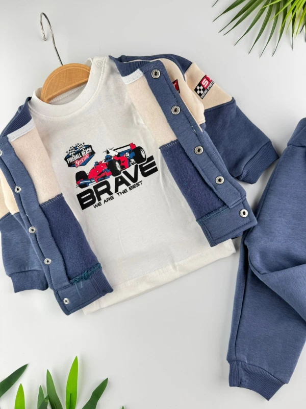 Brave Yarışçı 3 İp İçi Şardonlu 3’lü Kışlık Erkek Bebek Spor Takım - MAVİ
