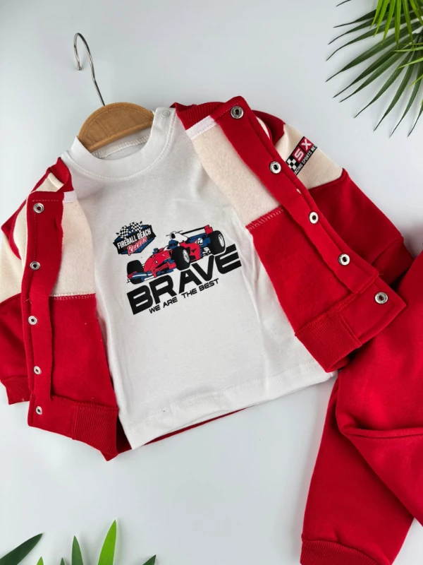Brave Yarışçı 3 İp İçi Şardonlu 3’lü Kışlık Erkek Bebek Spor Takım - KIRMIZI