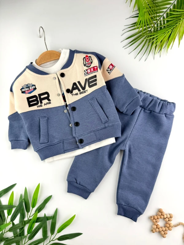 Brave Yarışçı 3 İp İçi Şardonlu 3’lü Kışlık Erkek Bebek Spor Takım - MAVİ