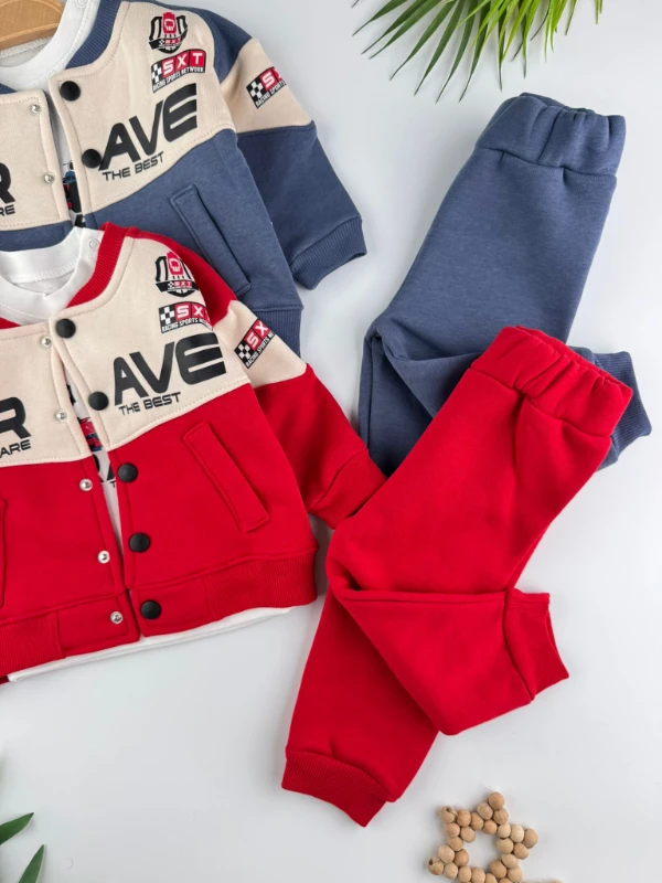 Brave Yarışçı 3 İp İçi Şardonlu 3’lü Kışlık Erkek Bebek Spor Takım - KIRMIZI