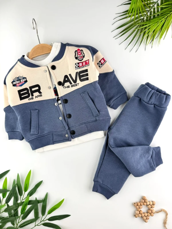 Brave Yarışçı 3 İp İçi Şardonlu 3’lü Kışlık Erkek Bebek Spor Takım - MAVİ
