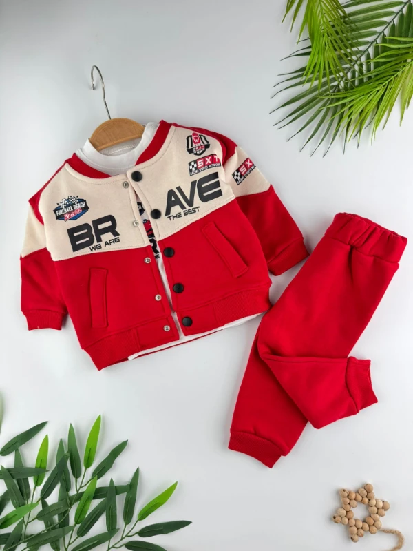 Brave Yarışçı 3 İp İçi Şardonlu 3’lü Kışlık Erkek Bebek Spor Takım - KIRMIZI