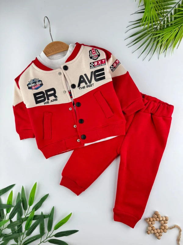 Brave Yarışçı 3 İp İçi Şardonlu 3’lü Kışlık Erkek Bebek Spor Takım - KIRMIZI