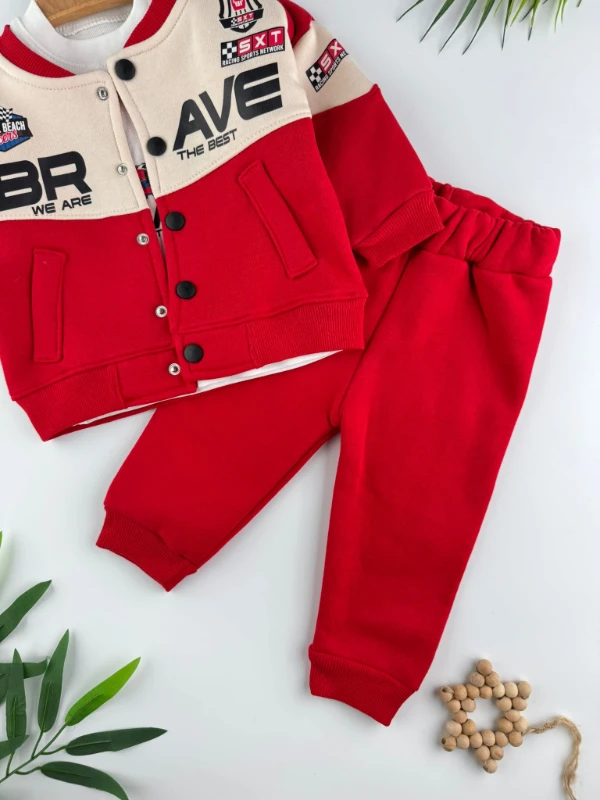 Brave Yarışçı 3 İp İçi Şardonlu 3’lü Kışlık Erkek Bebek Spor Takım - KIRMIZI