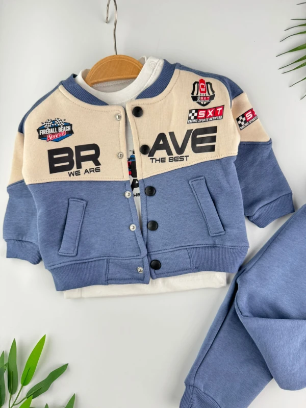 Brave Yarışçı 3 İp İçi Şardonlu 3’lü Kışlık Erkek Bebek Spor Takım - MAVİ
