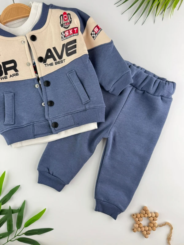 Brave Yarışçı 3 İp İçi Şardonlu 3’lü Kışlık Erkek Bebek Spor Takım - MAVİ