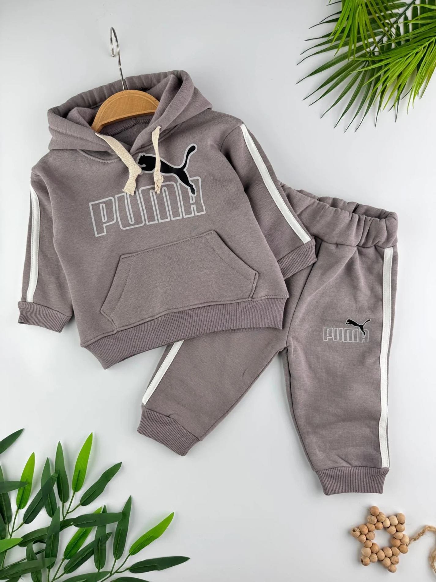 3 İp İçi Şardonlu 3’lü Kışlık Kapüşonlu Erkek Bebek Spor Takım - VİZON