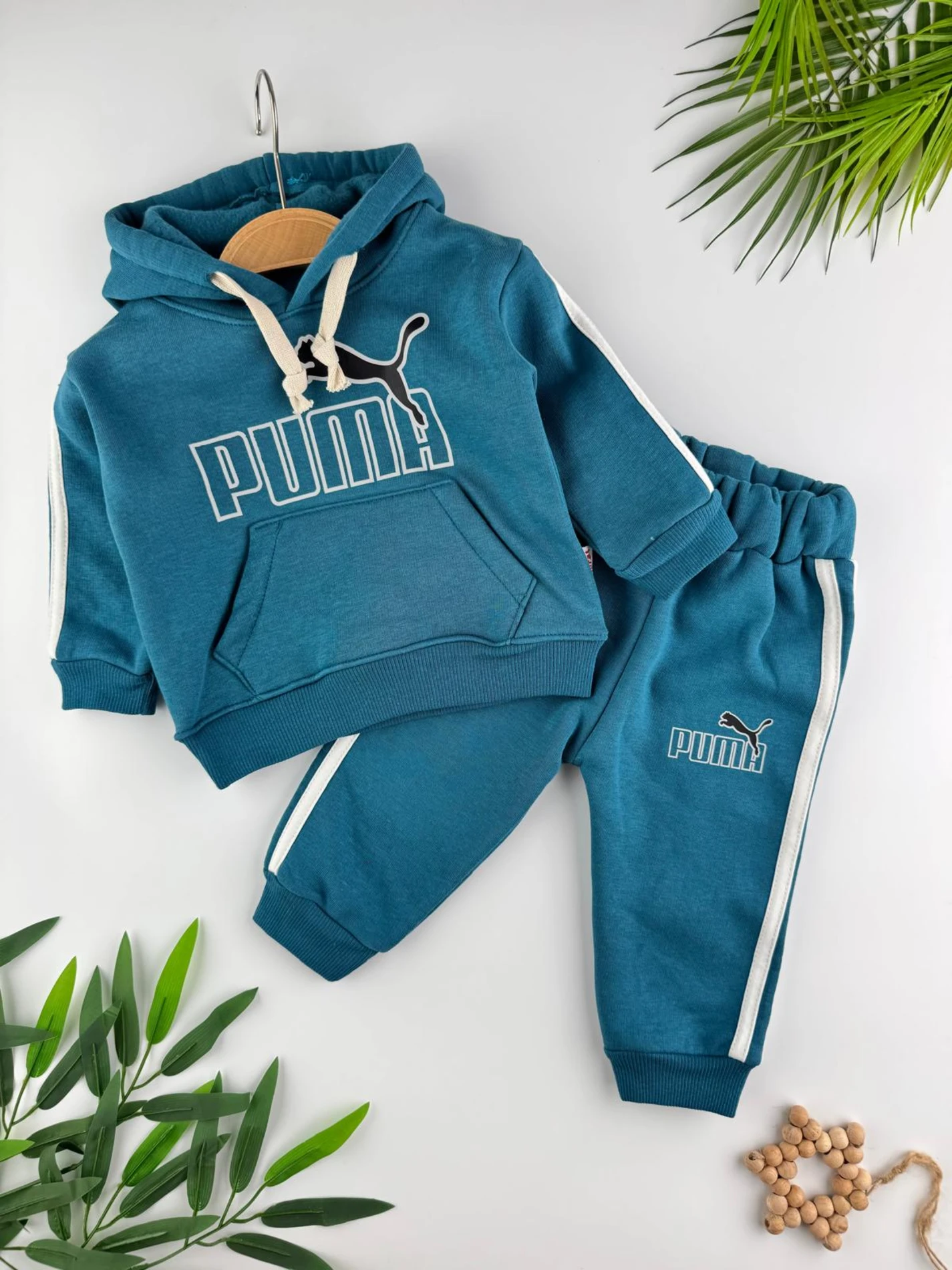 3 İp İçi Şardonlu 3’lü Kışlık Kapüşonlu Erkek Bebek Spor Takım - TURKUAZ