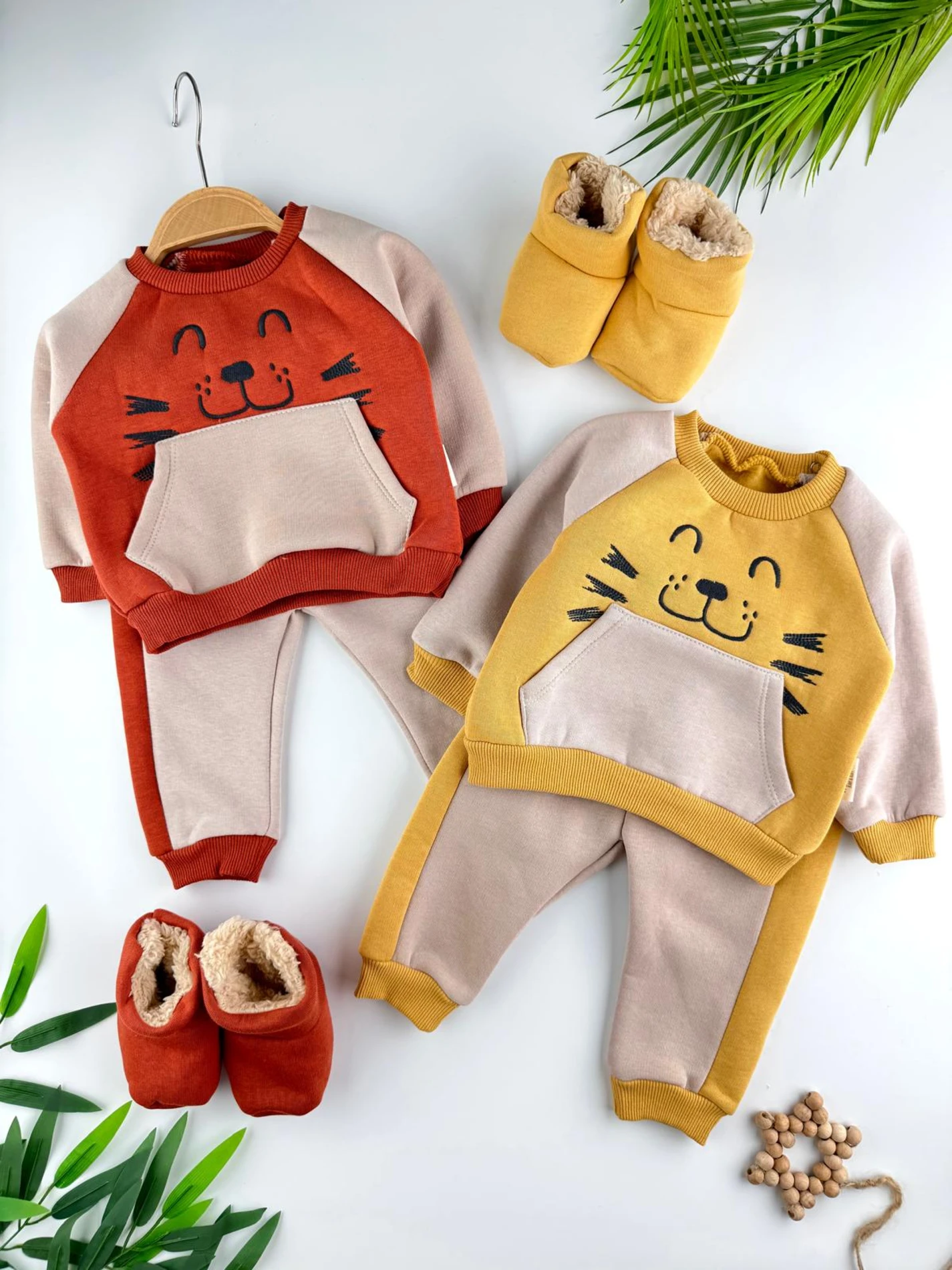 Panduflu 3 İp İçi Şardonlu Kışlık Erkek Bebek Premium Takım - SARI