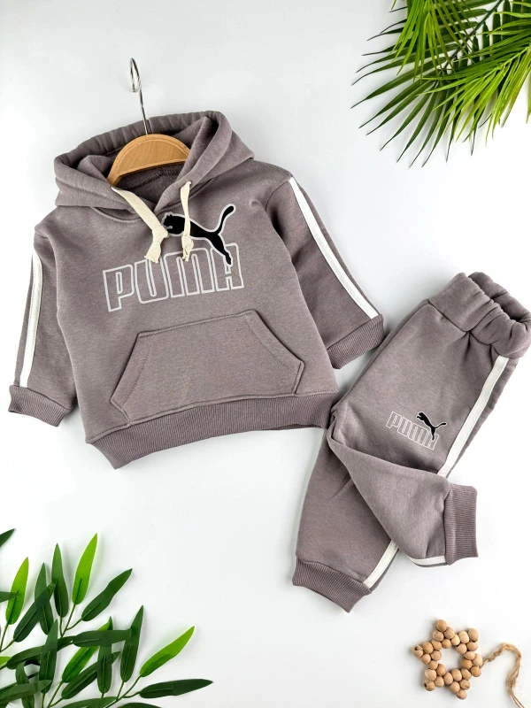 3 İp İçi Şardonlu 3’lü Kışlık Kapüşonlu Erkek Bebek Spor Takım - VİZON