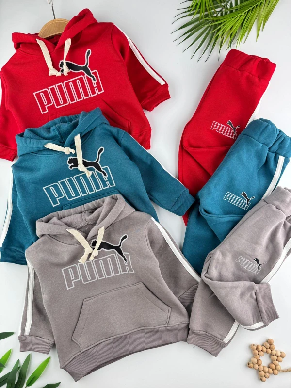 3 İp İçi Şardonlu 3’lü Kışlık Kapüşonlu Erkek Bebek Spor Takım - VİZON