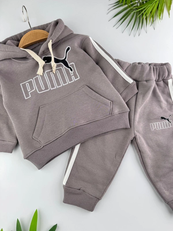 3 İp İçi Şardonlu 3’lü Kışlık Kapüşonlu Erkek Bebek Spor Takım - VİZON