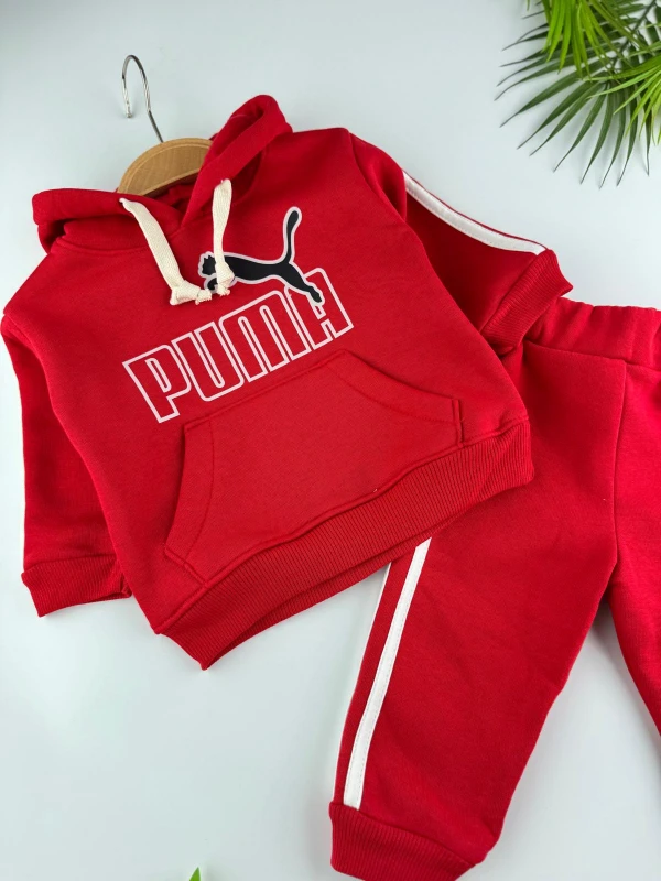 3 İp İçi Şardonlu 3’lü Kışlık Kapüşonlu Erkek Bebek Spor Takım - KIRMIZI