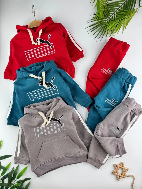 3 İp İçi Şardonlu 3’lü Kışlık Kapüşonlu Erkek Bebek Spor Takım - KIRMIZI