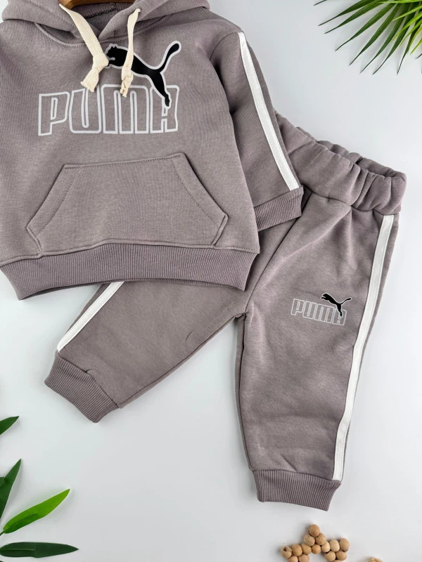 3 İp İçi Şardonlu 3’lü Kışlık Kapüşonlu Erkek Bebek Spor Takım - VİZON