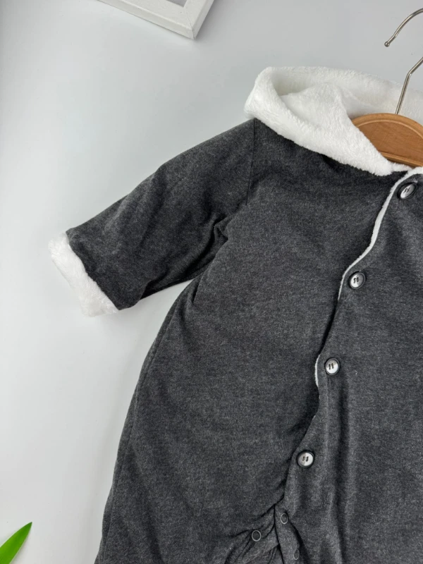 Kapüşonlu İçi Yumuşacık Peluşlu Kulaklı Tulum Kışlık Unisex Tulum - GRİ