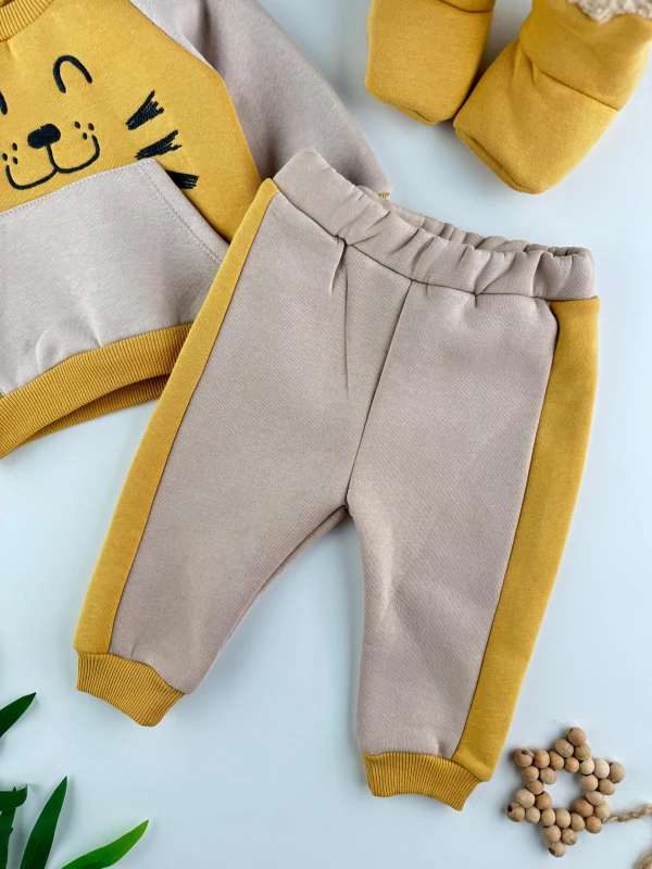 Panduflu 3 İp İçi Şardonlu Kışlık Erkek Bebek Premium Takım - SARI