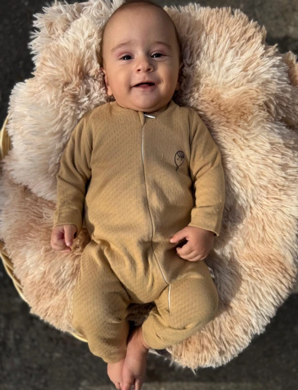 Balon Baskılı %100 Pamuklu Unisex Bebek Tulum Yenidoğan tulum - KAHVERENGİ