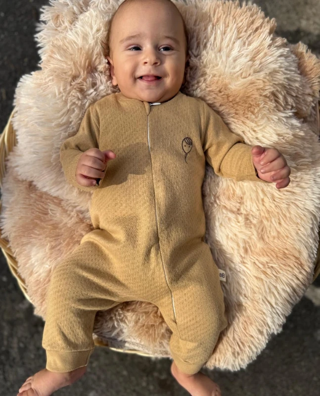 Balon Baskılı %100 Pamuklu Unisex Bebek Tulum Yenidoğan tulum - KAHVERENGİ