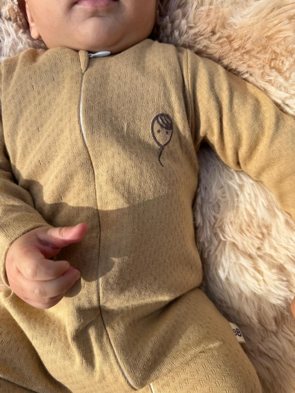Balon Baskılı %100 Pamuklu Unisex Bebek Tulum Yenidoğan tulum - KAHVERENGİ