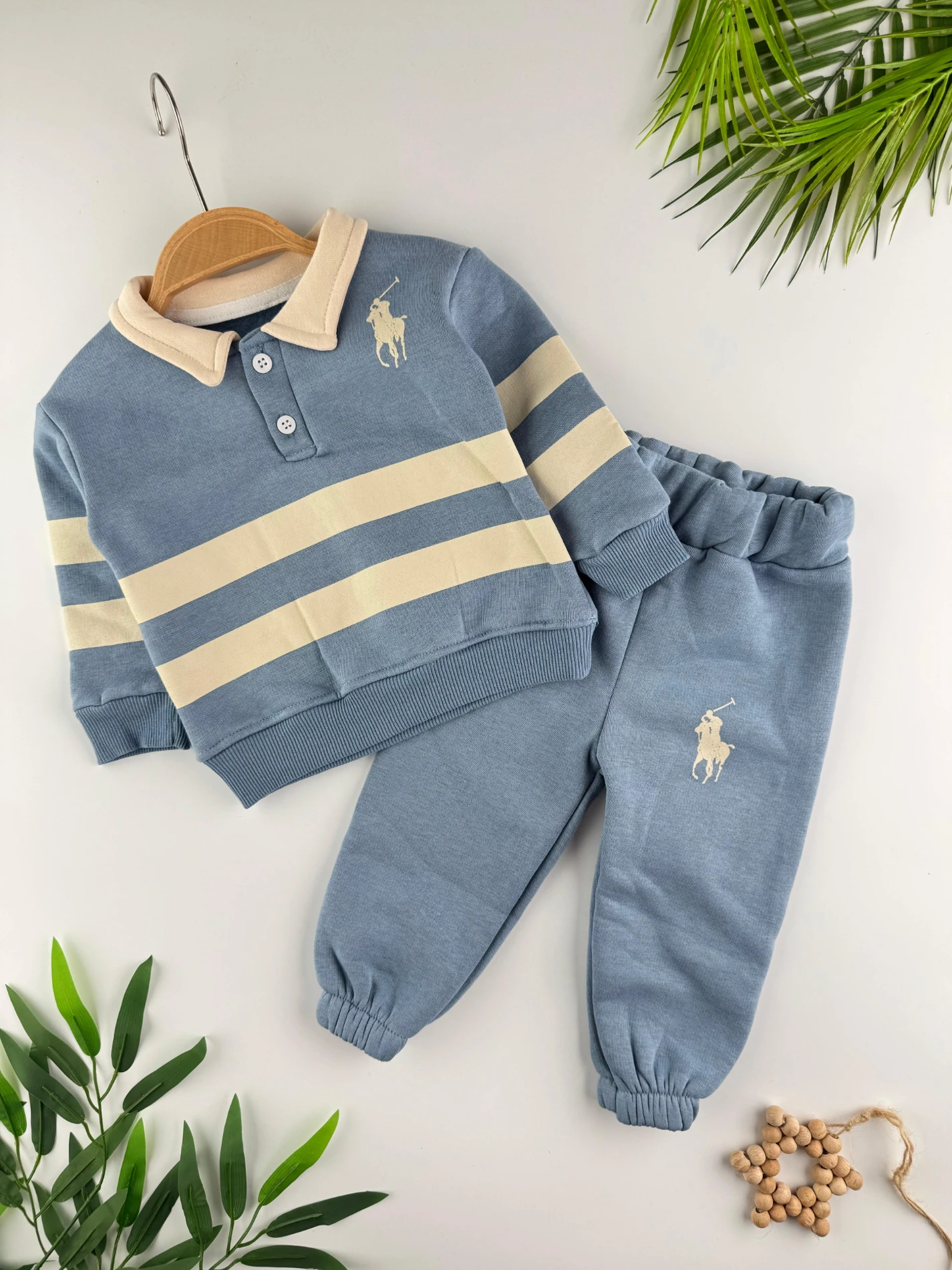 3 İp İçi Şardonlu Kışlık Marka Polo Yaka 2’li Erkek Bebek Takım - MAVİ