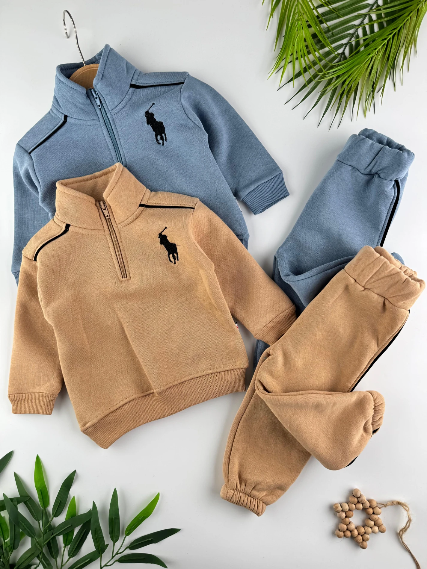 At İşlemeli 3 İp İçi Şardonlu Kışlık Fermuarlı Dik Yaka 2’li Erkek Bebek Takım - KAHVERENGİ