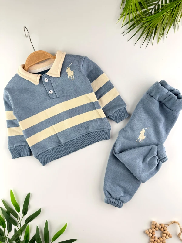 3 İp İçi Şardonlu Kışlık Marka Polo Yaka 2’li Erkek Bebek Takım - MAVİ
