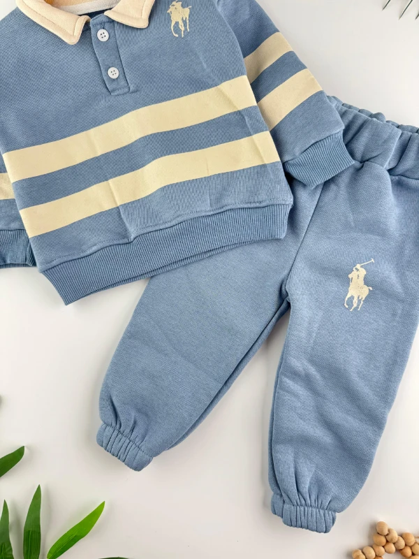 3 İp İçi Şardonlu Kışlık Marka Polo Yaka 2’li Erkek Bebek Takım - MAVİ