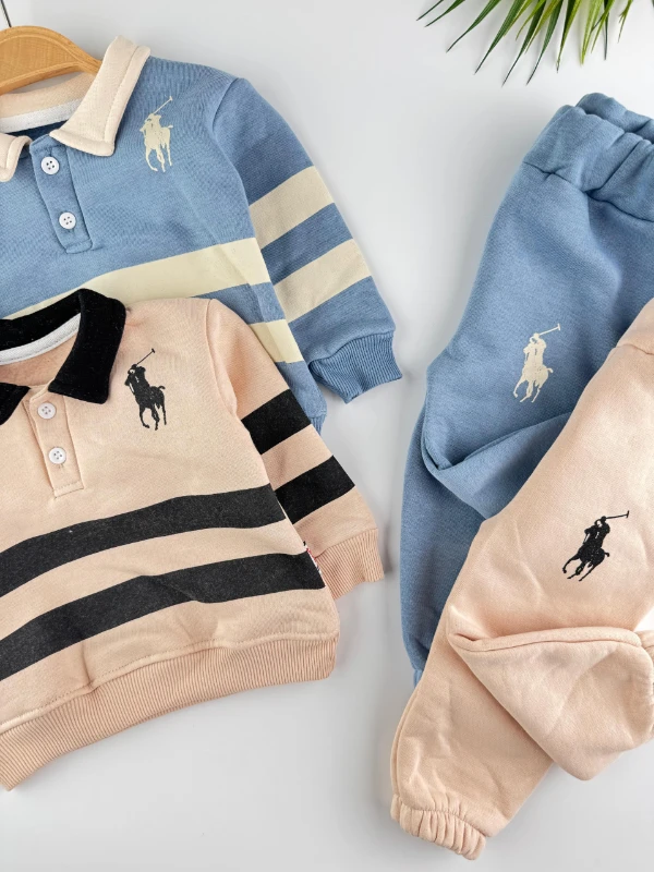 3 İp İçi Şardonlu Kışlık Marka Polo Yaka 2’li Erkek Bebek Takım - MAVİ