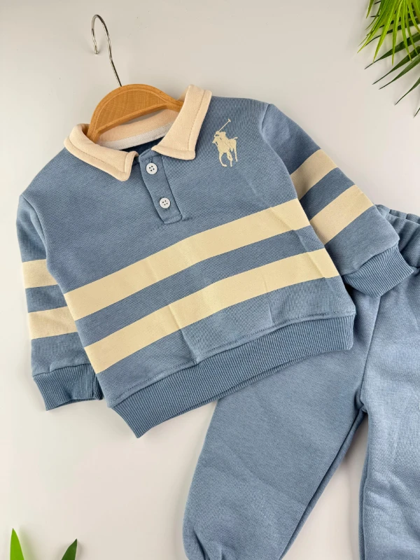 3 İp İçi Şardonlu Kışlık Marka Polo Yaka 2’li Erkek Bebek Takım - MAVİ